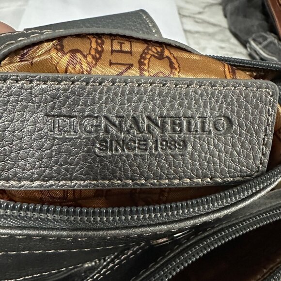 Tignanello silver pebble leather multi compartment crossbody purse satin lining - Picture 7 of 11